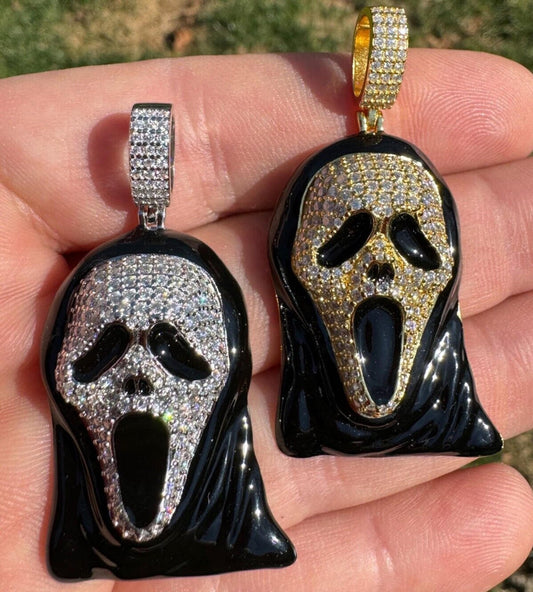 Real Moissanite Scream Mask Ghostface Iced Pendant Necklace 925 Silver / Gold