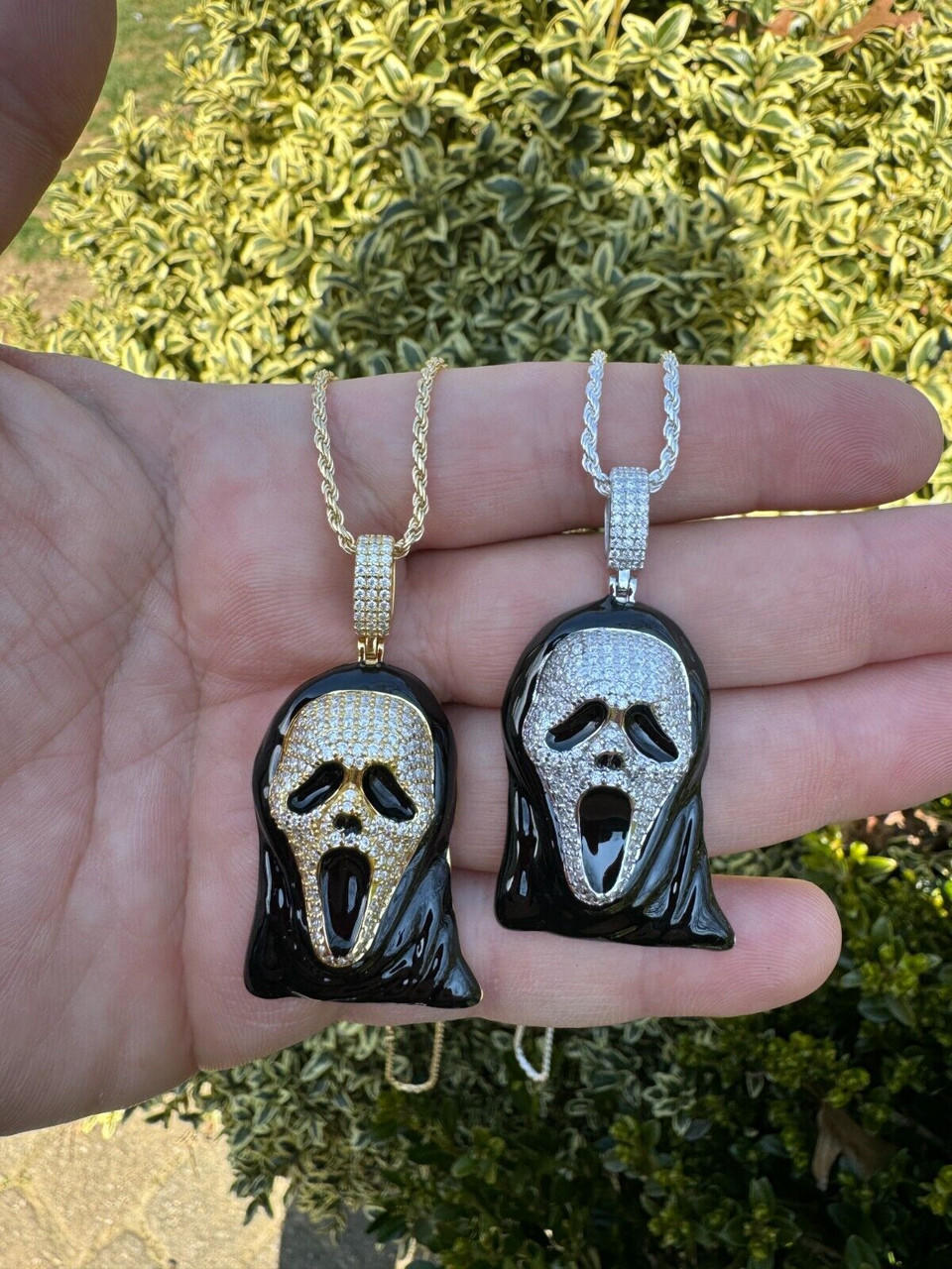 Real Moissanite Scream Mask Ghostface Iced Pendant Necklace 925 Silver / Gold