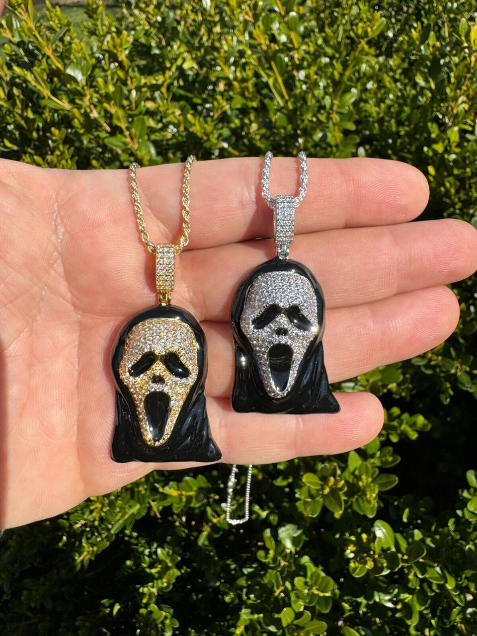 Real Moissanite Scream Mask Ghostface Iced Pendant Necklace 925 Silver / Gold