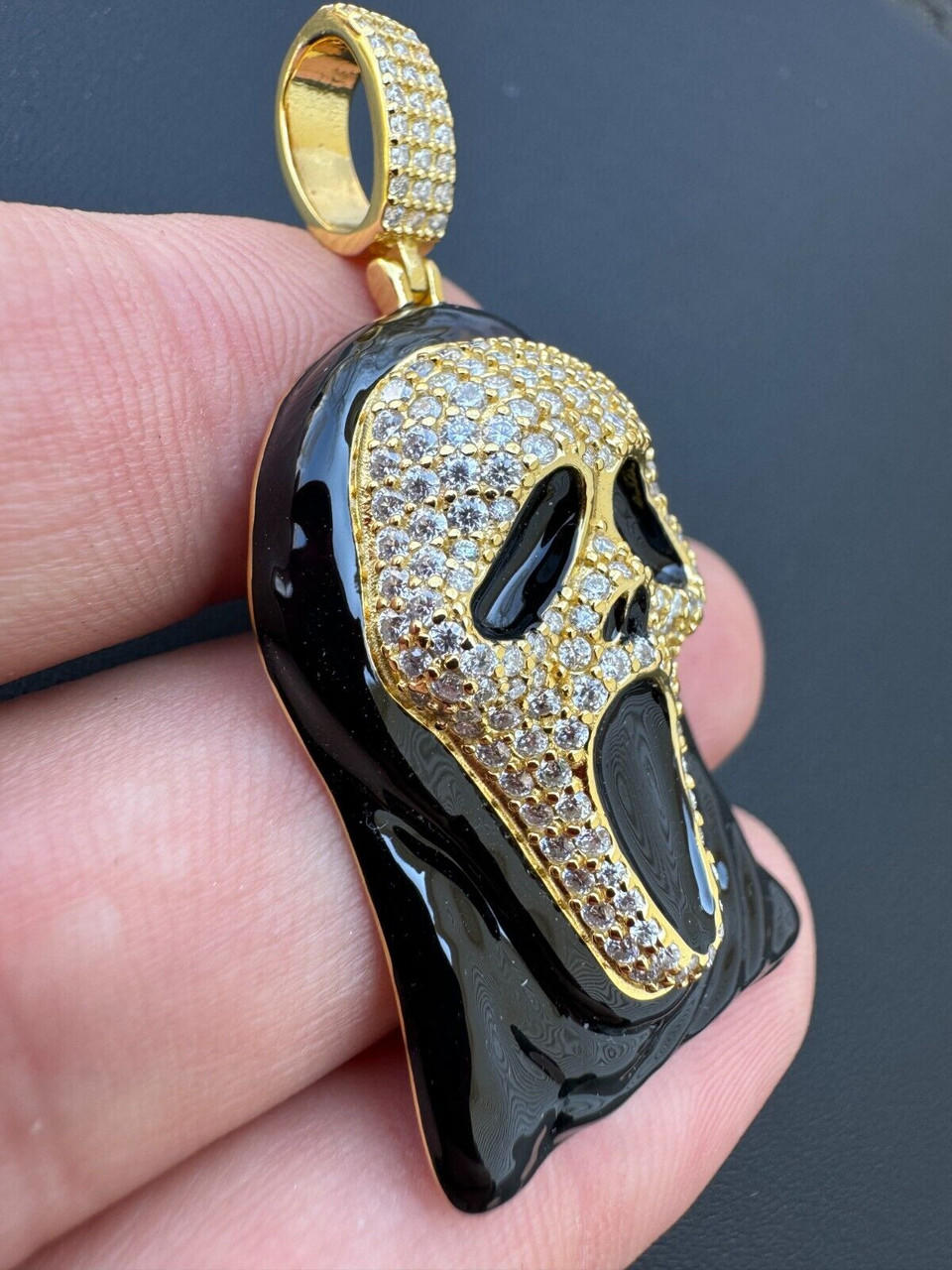 Real Moissanite Scream Mask Ghostface Iced Pendant Necklace 925 Silver / Gold