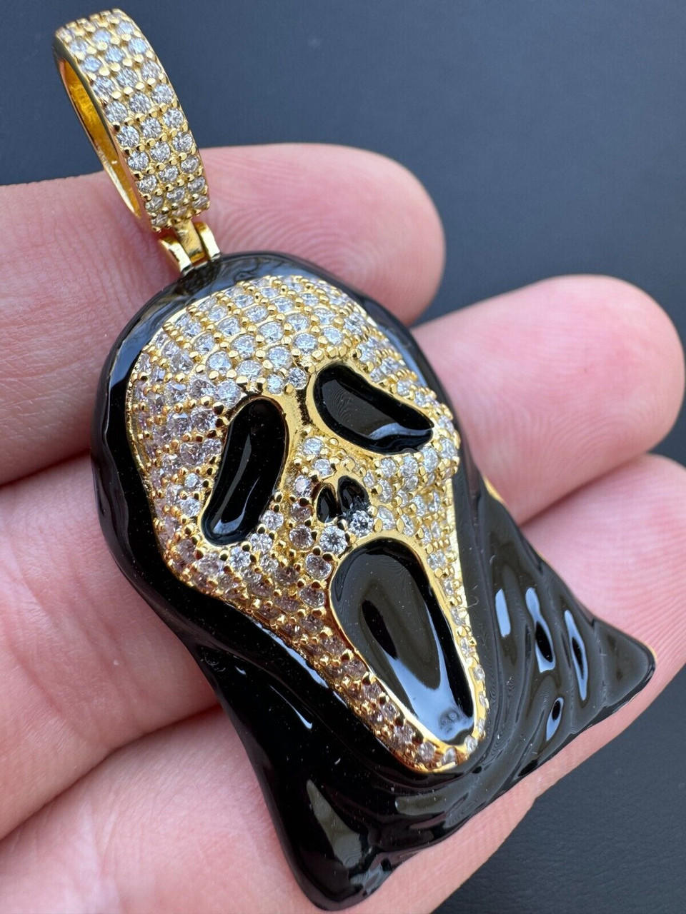 Real Moissanite Scream Mask Ghostface Iced Pendant Necklace 925 Silver / Gold