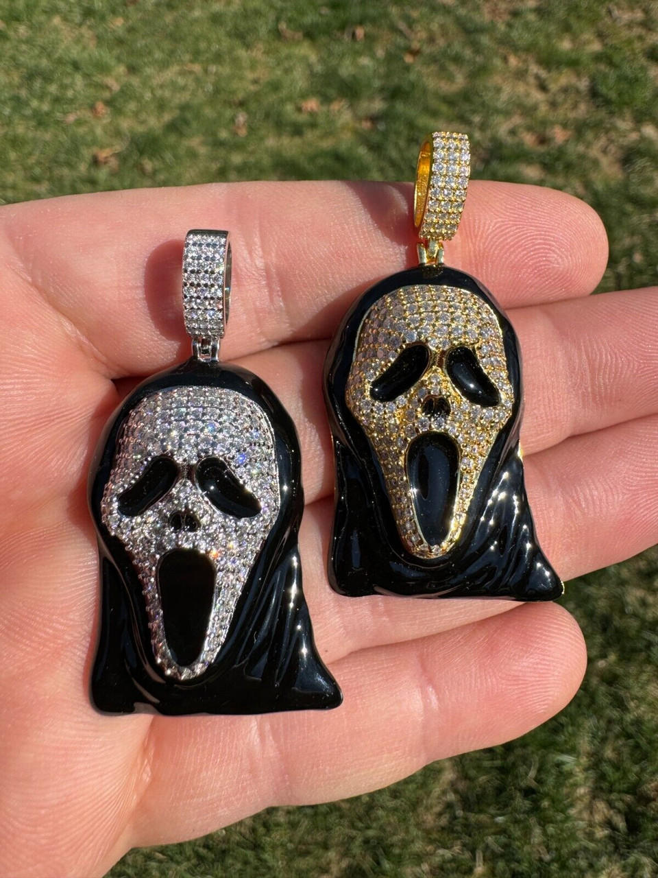 Real Moissanite Scream Mask Ghostface Iced Pendant Necklace 925 Silver / Gold