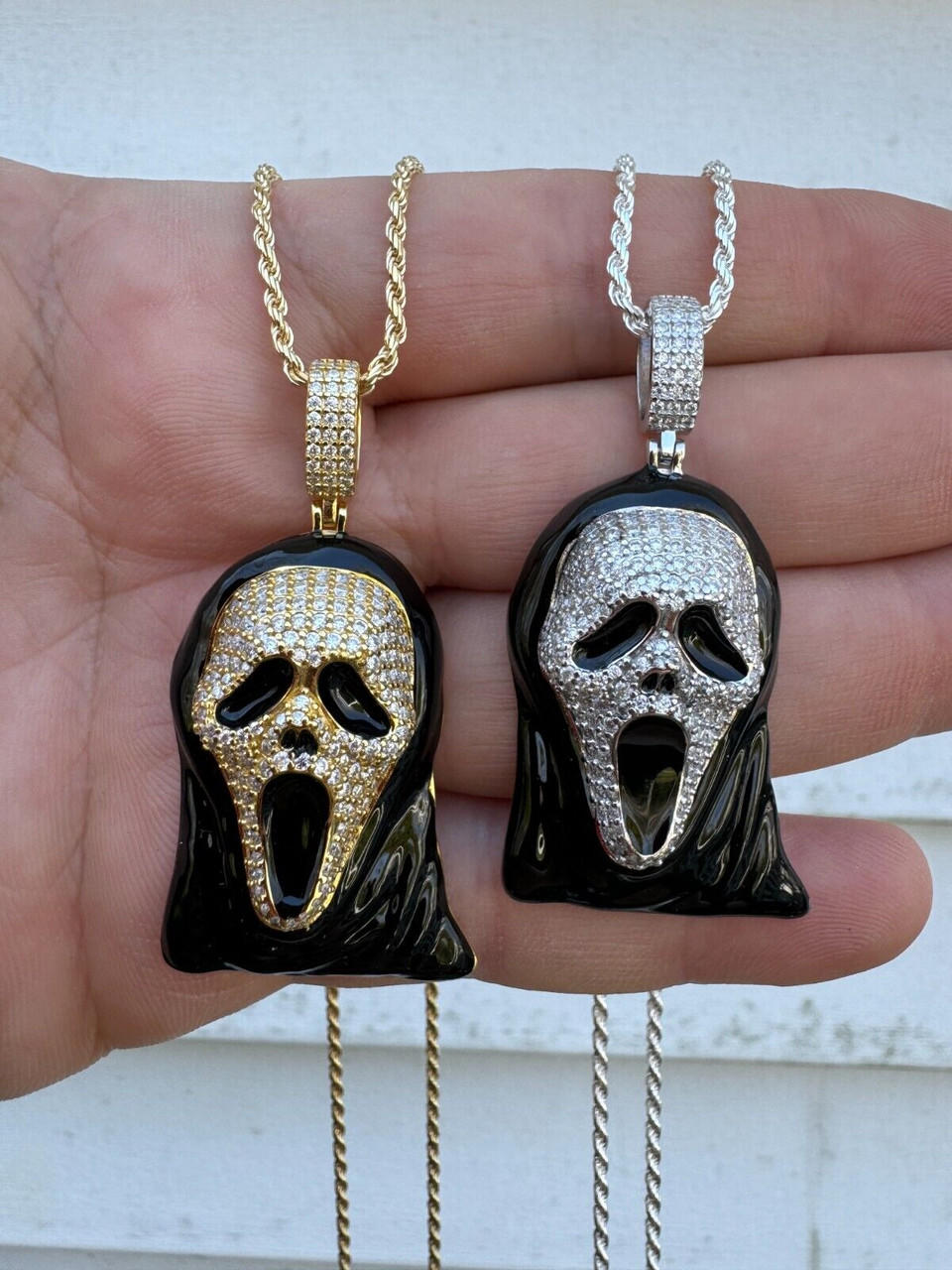 Real Moissanite Scream Mask Ghostface Iced Pendant Necklace 925 Silver / Gold