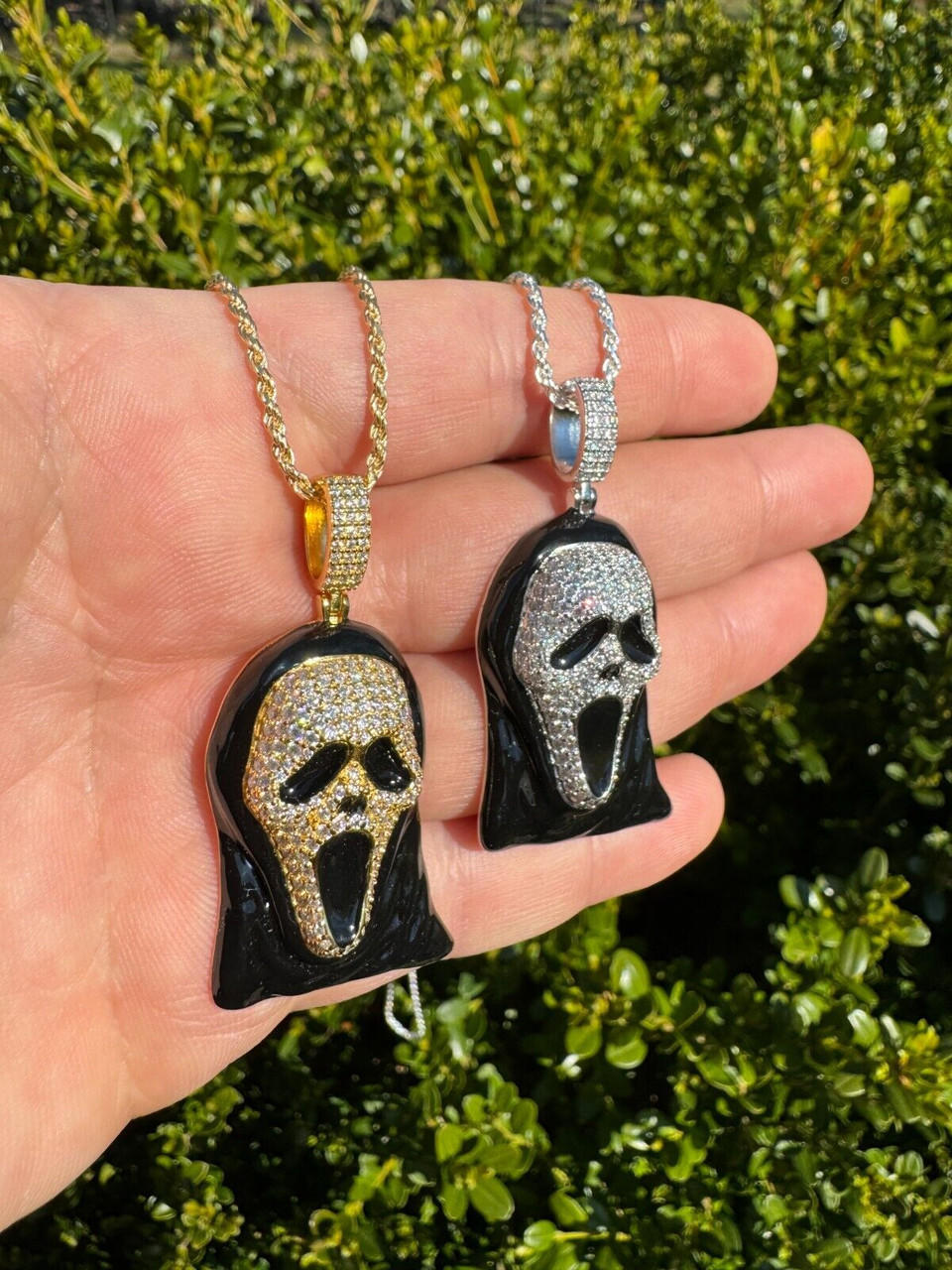 Real Moissanite Scream Mask Ghostface Iced Pendant Necklace 925 Silver / Gold