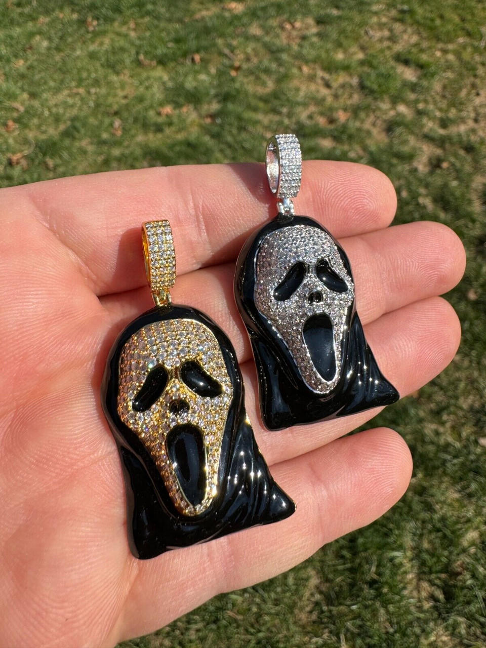 Real Moissanite Scream Mask Ghostface Iced Pendant Necklace 925 Silver / Gold