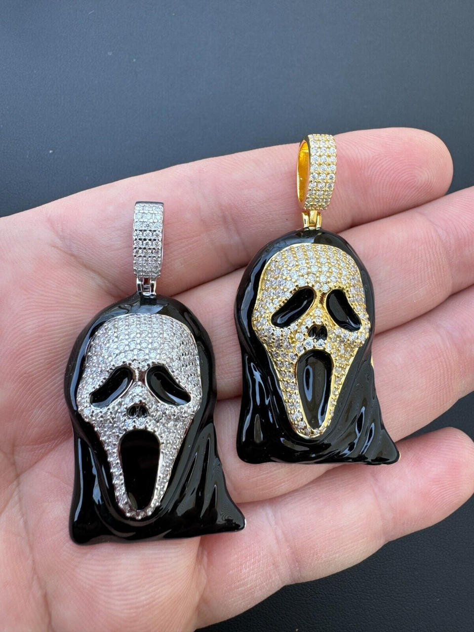 Real Moissanite Scream Mask Ghostface Iced Pendant Necklace 925 Silver / Gold