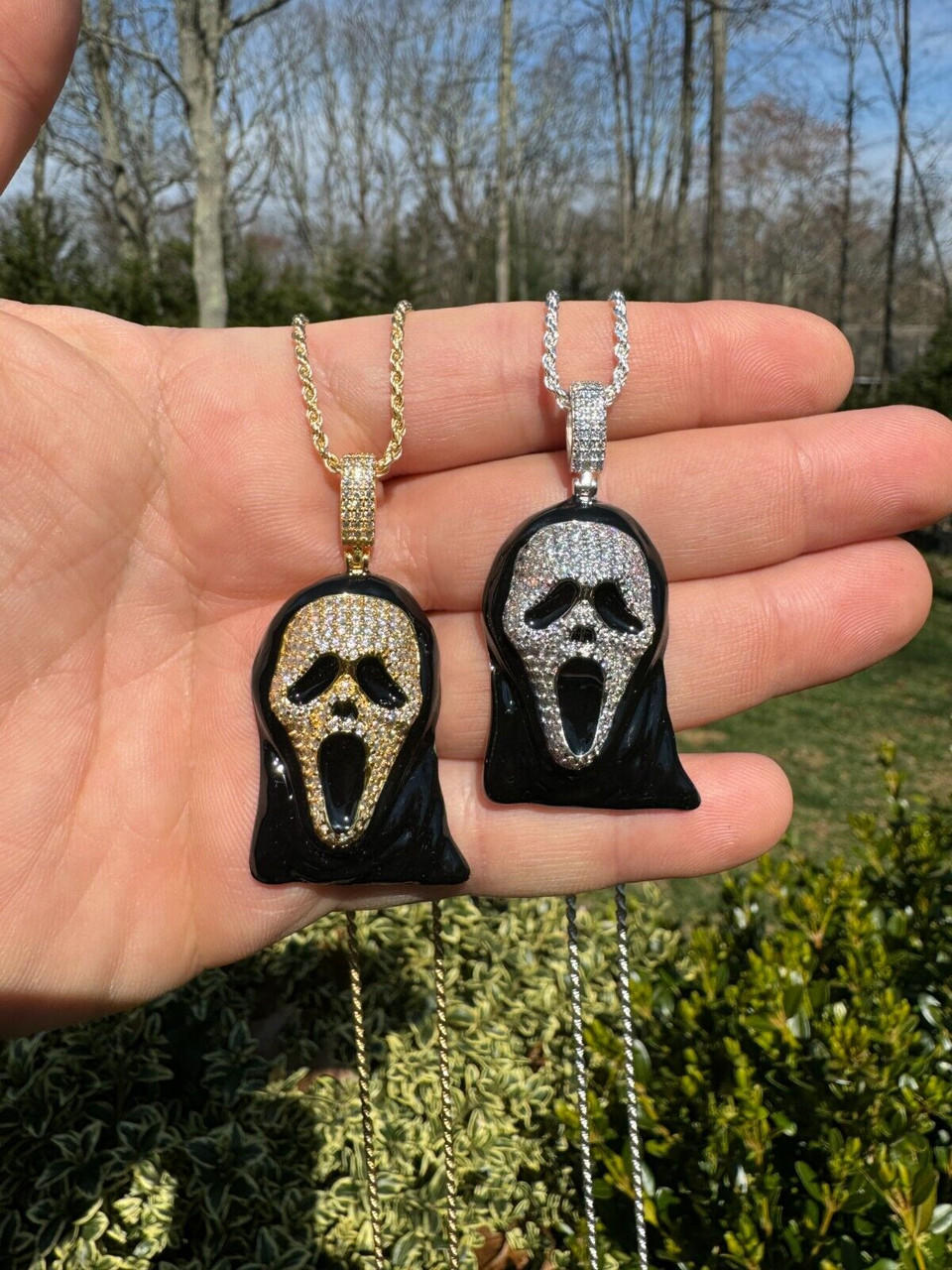 Real Moissanite Scream Mask Ghostface Iced Pendant Necklace 925 Silver / Gold