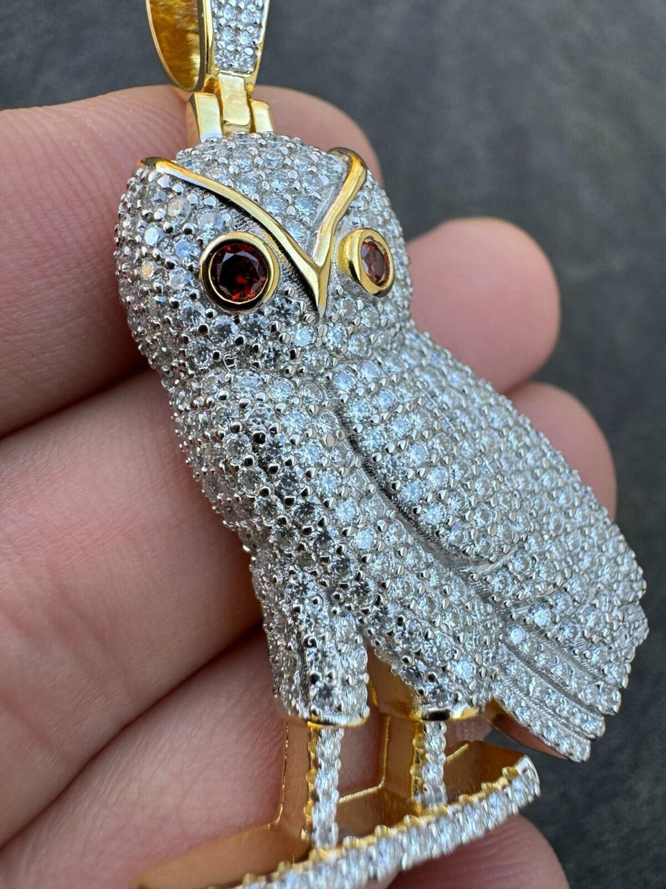 Iced MOISSANITE 925 Silver Gold Plated Owl Pendant