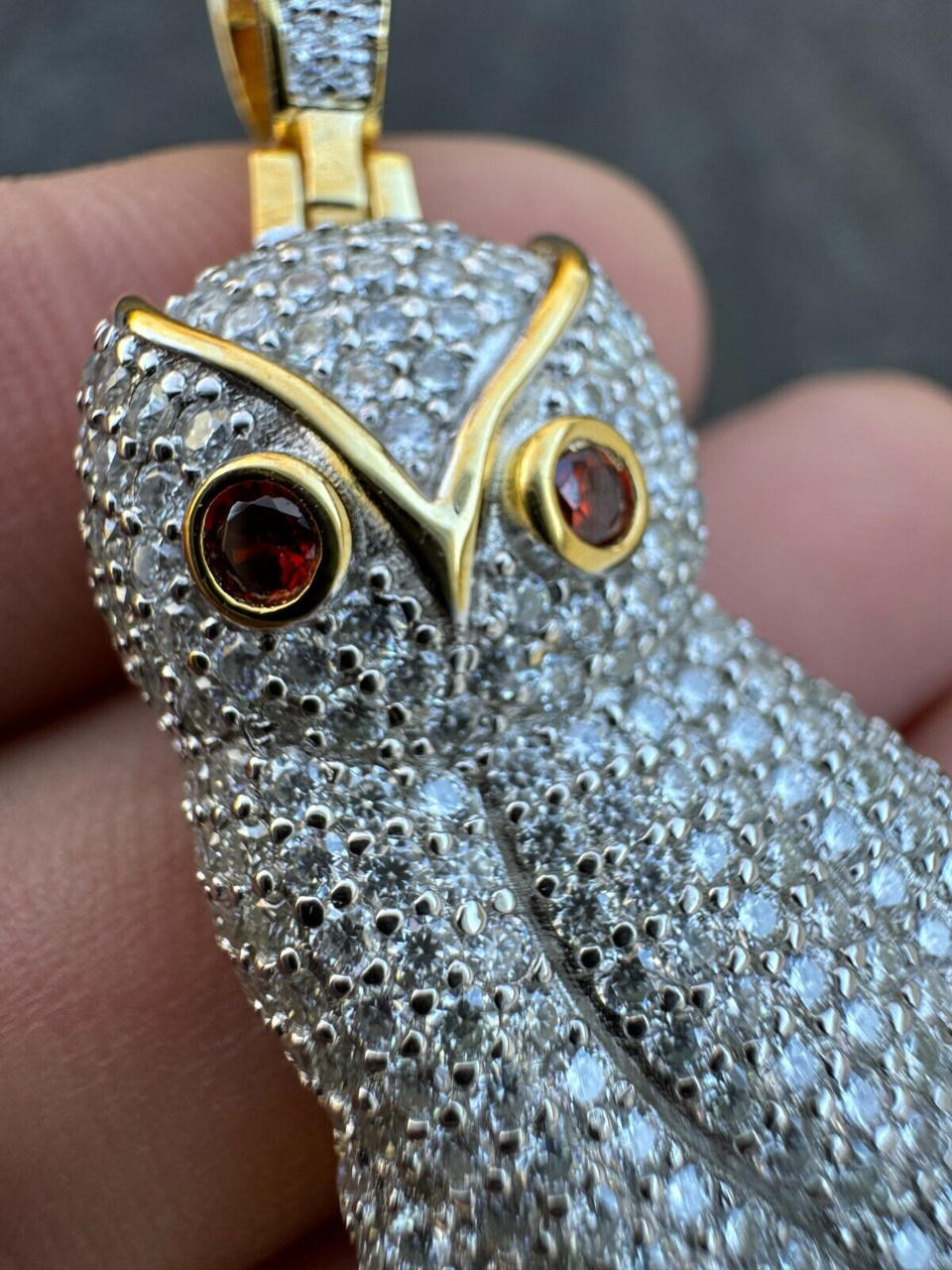 Iced MOISSANITE 925 Silver Gold Plated Owl Pendant