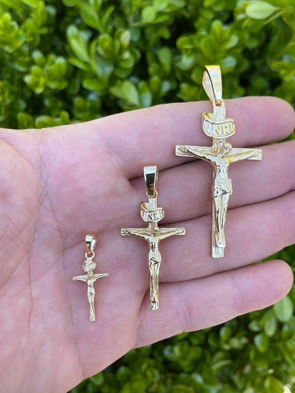 14k Gold Over Real Solid 925 Silver Cross Jesus Piece Crucifix Pendant Necklace