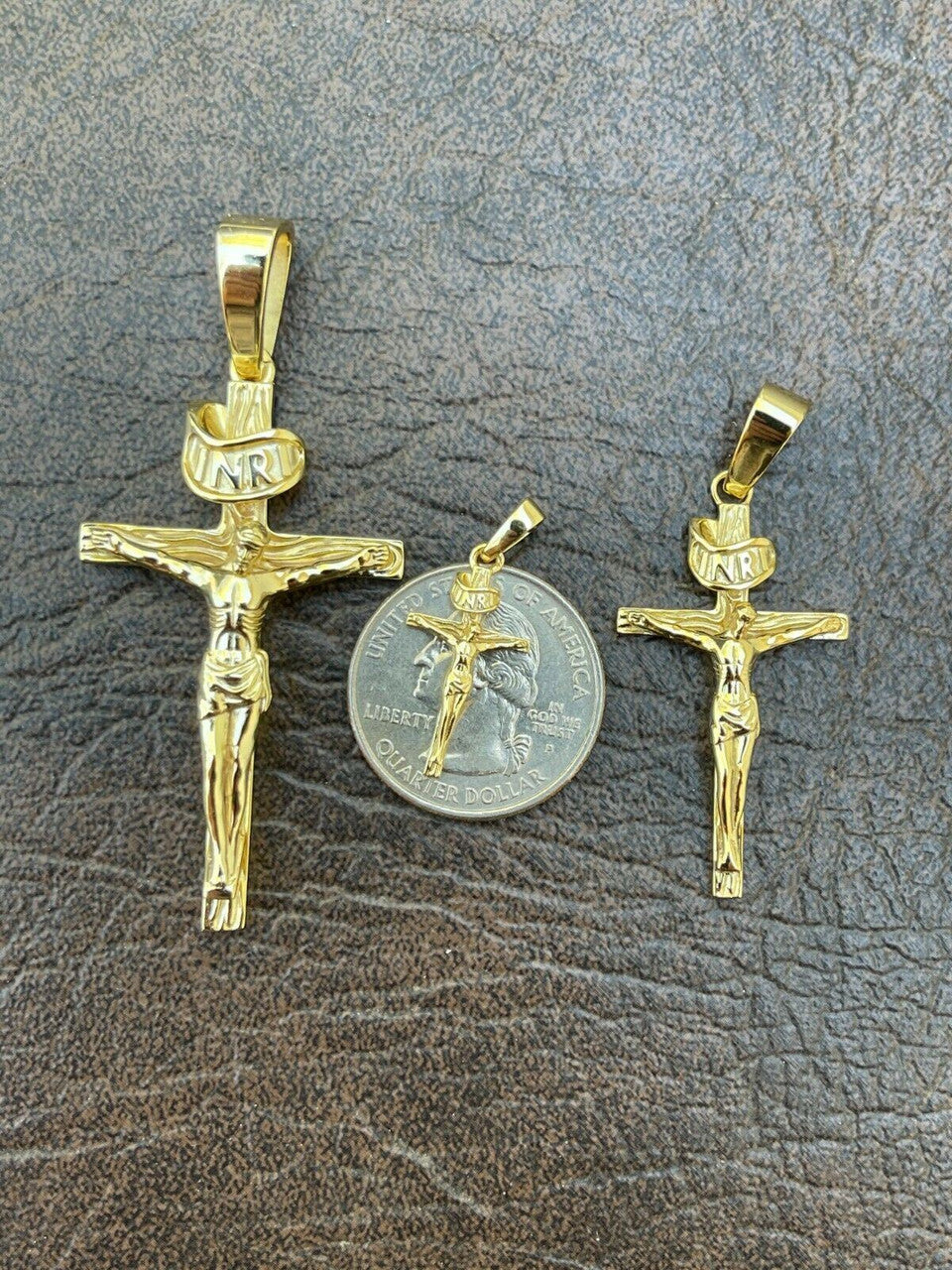 14k Gold Over Real Solid 925 Silver Cross Jesus Piece Crucifix Pendant Necklace