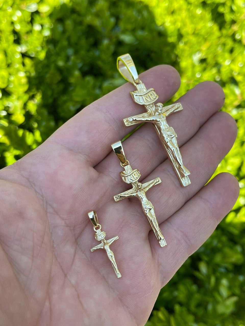 14k Gold Over Real Solid 925 Silver Cross Jesus Piece Crucifix Pendant Necklace