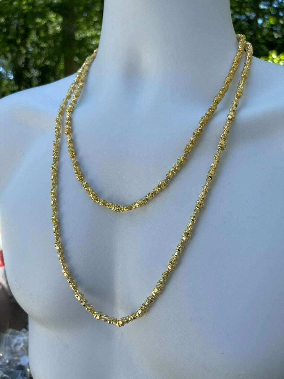 14k Gold Over Solid 925 Sterling Silver Nugget Link Chain Necklace 5mm 18-30"