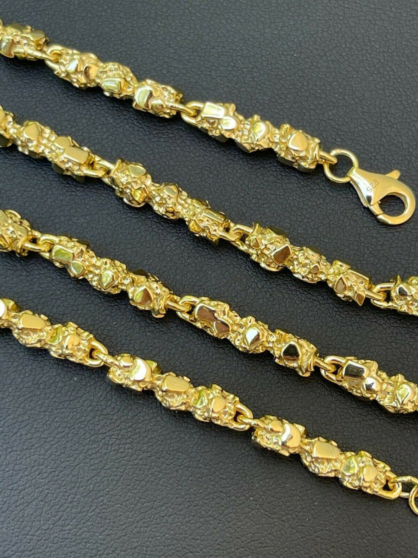 14k Gold Over Solid 925 Sterling Silver Nugget Link Chain Necklace 5mm 18-30"