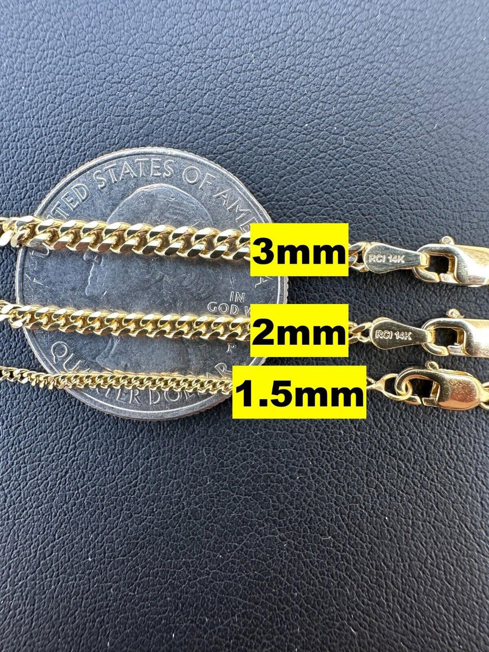 14k Men's Ladies Solid Yellow Gold Micro 1.5-3mm Miami Cuban Link Chain Necklace