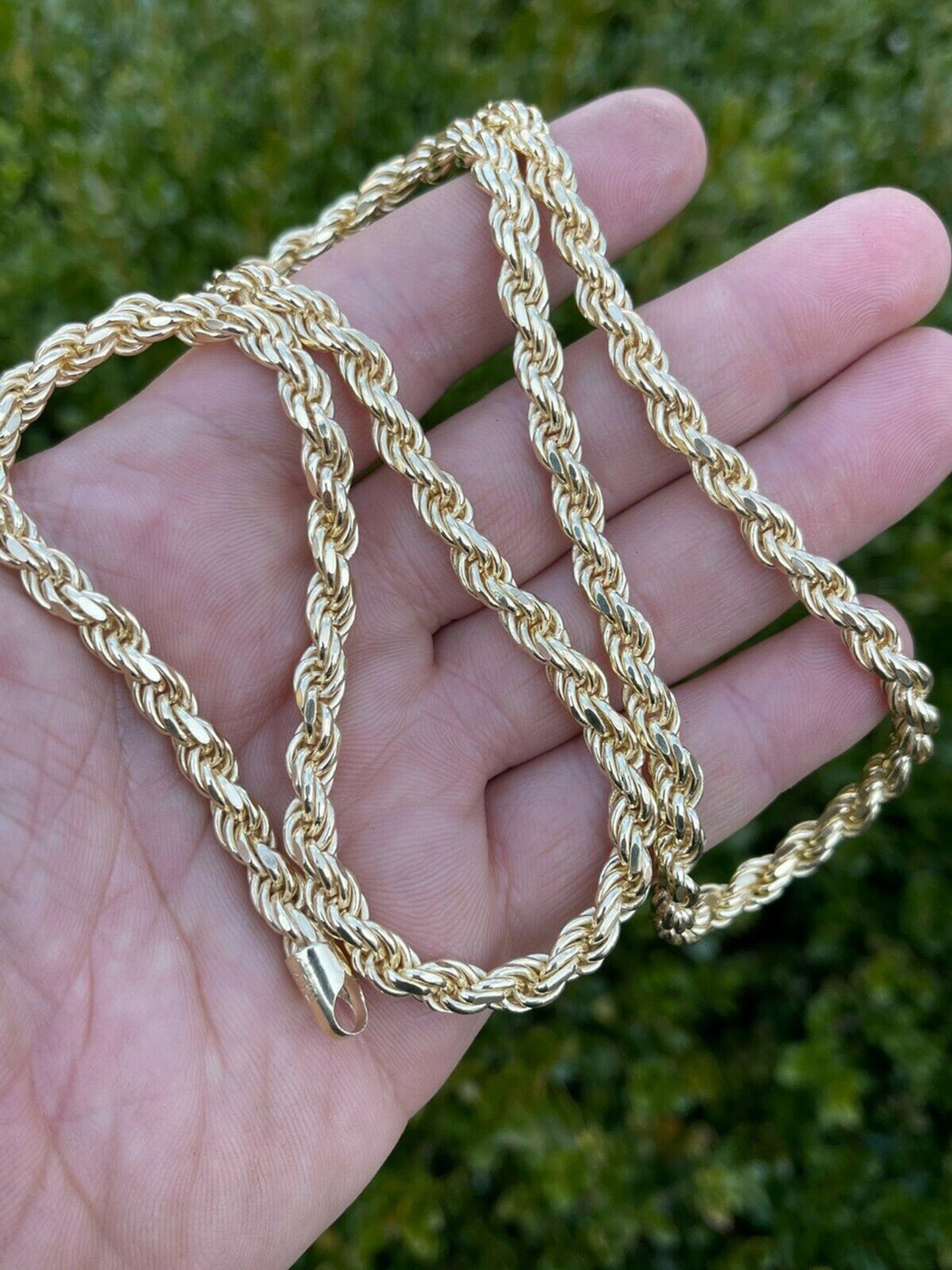 6mm Thick Men's Rope Chain 14k Gold Over Real Solid 925 Sterling Silver Necklace