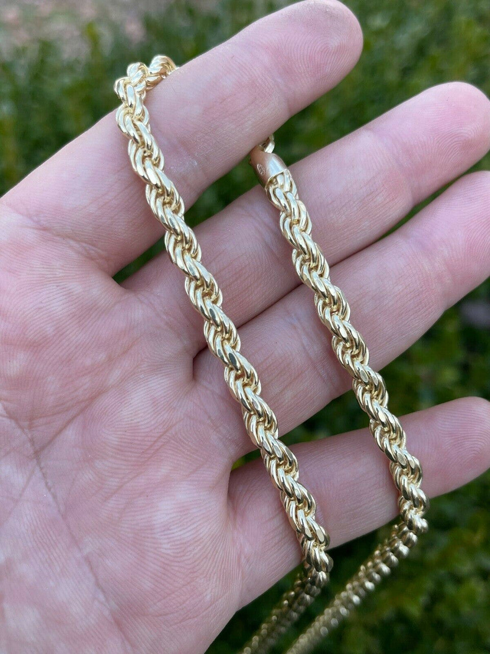 6mm Thick Men's Rope Chain 14k Gold Over Real Solid 925 Sterling Silver Necklace