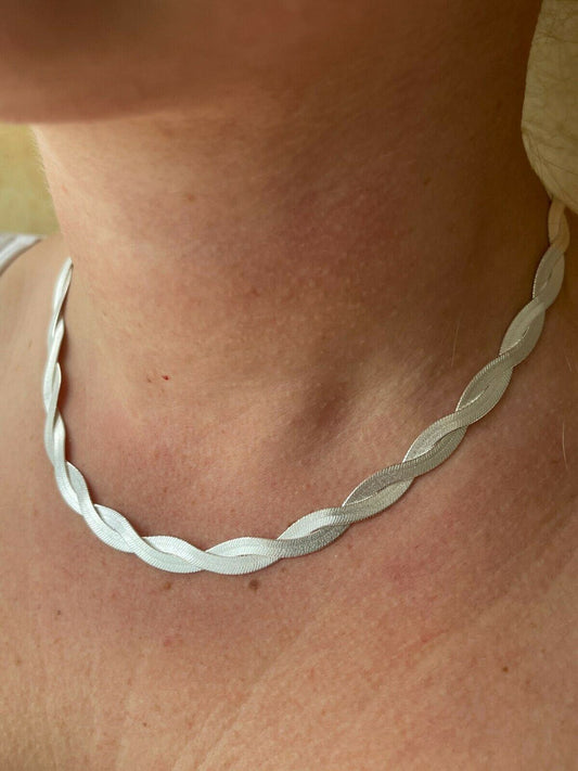 7mm Thick Solid 925 Silver Twisted Braided Herringbone Chain Necklace 16" - 20"