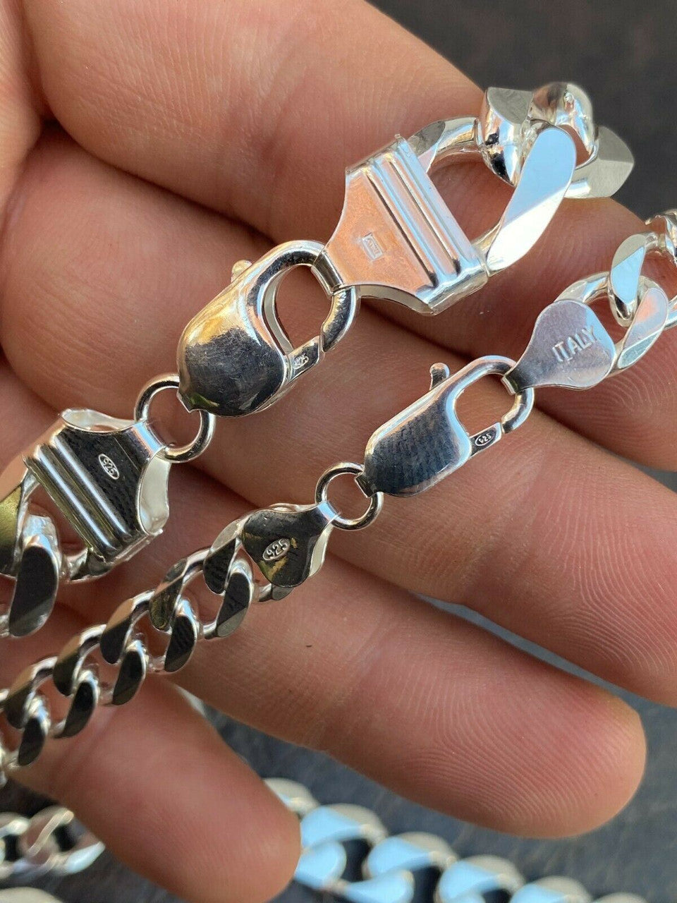 925 Sterling Silver Miami Cuban Link Chain Or Bracelet ITALY Curb