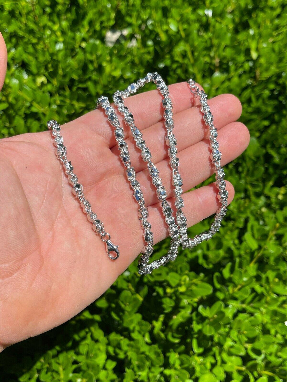 Custom Handmade Solid 925 Sterling Silver Nugget Link Chain Necklace 5mm 18-30"