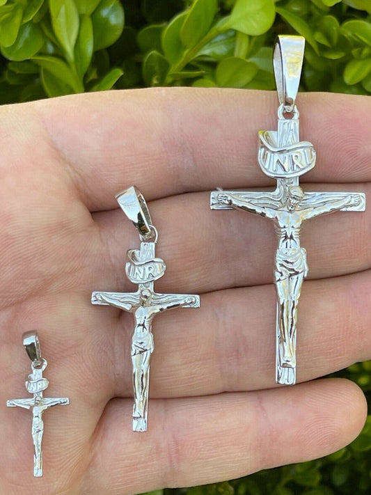 Real Solid 925 Sterling Silver Mens Cross Jesus Piece Crucifix Pendant Necklace