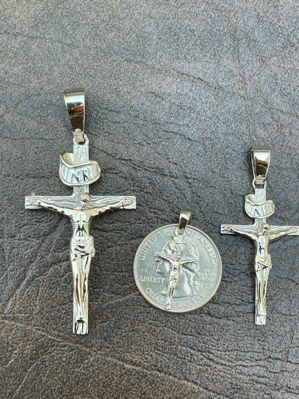 Real Solid 925 Sterling Silver Mens Cross Jesus Piece Crucifix Pendant Necklace