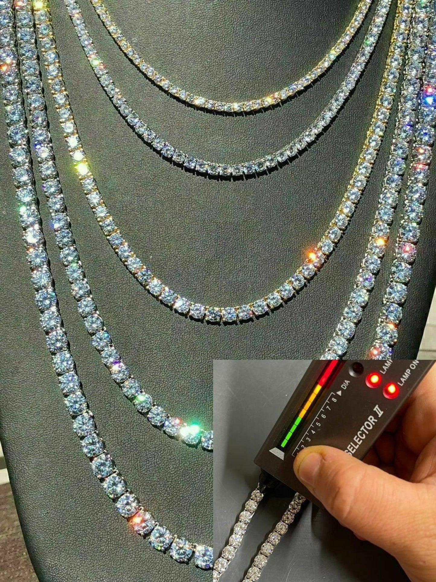 Tennis Chain Real Single Row ICED Necklace Moissanite Passes Diamond TEST 3-7mm