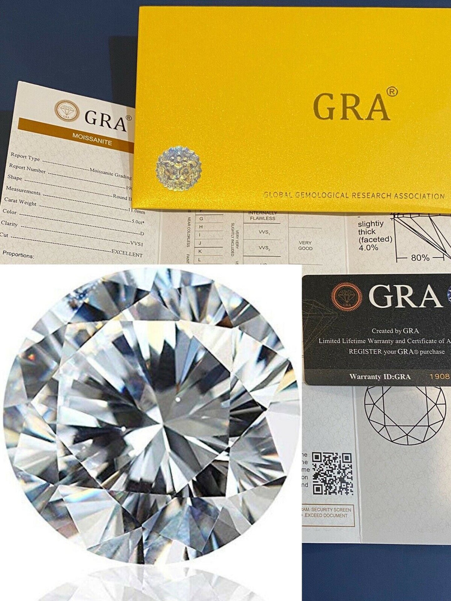 Loose Moissanite Real Gem Stone W. GRA Certificate 3-12mm 0.1-6ct VVS1 D Diamond