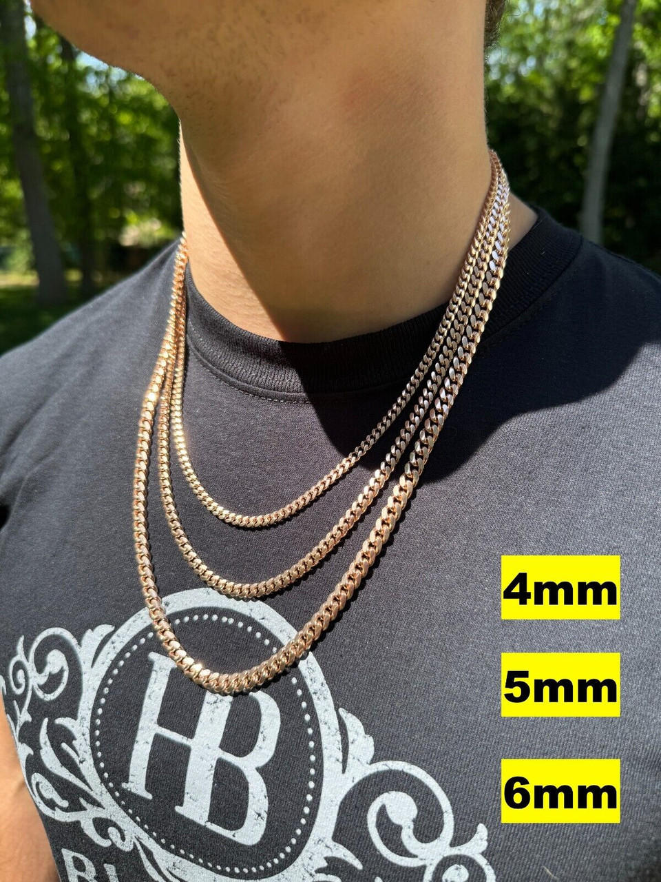 Miami Cuban Link Chain Necklace Lobster Clasp - 14k Rose Gold Vermeil 925 Sterling Silver - 16"-30" - 2mm-12mm