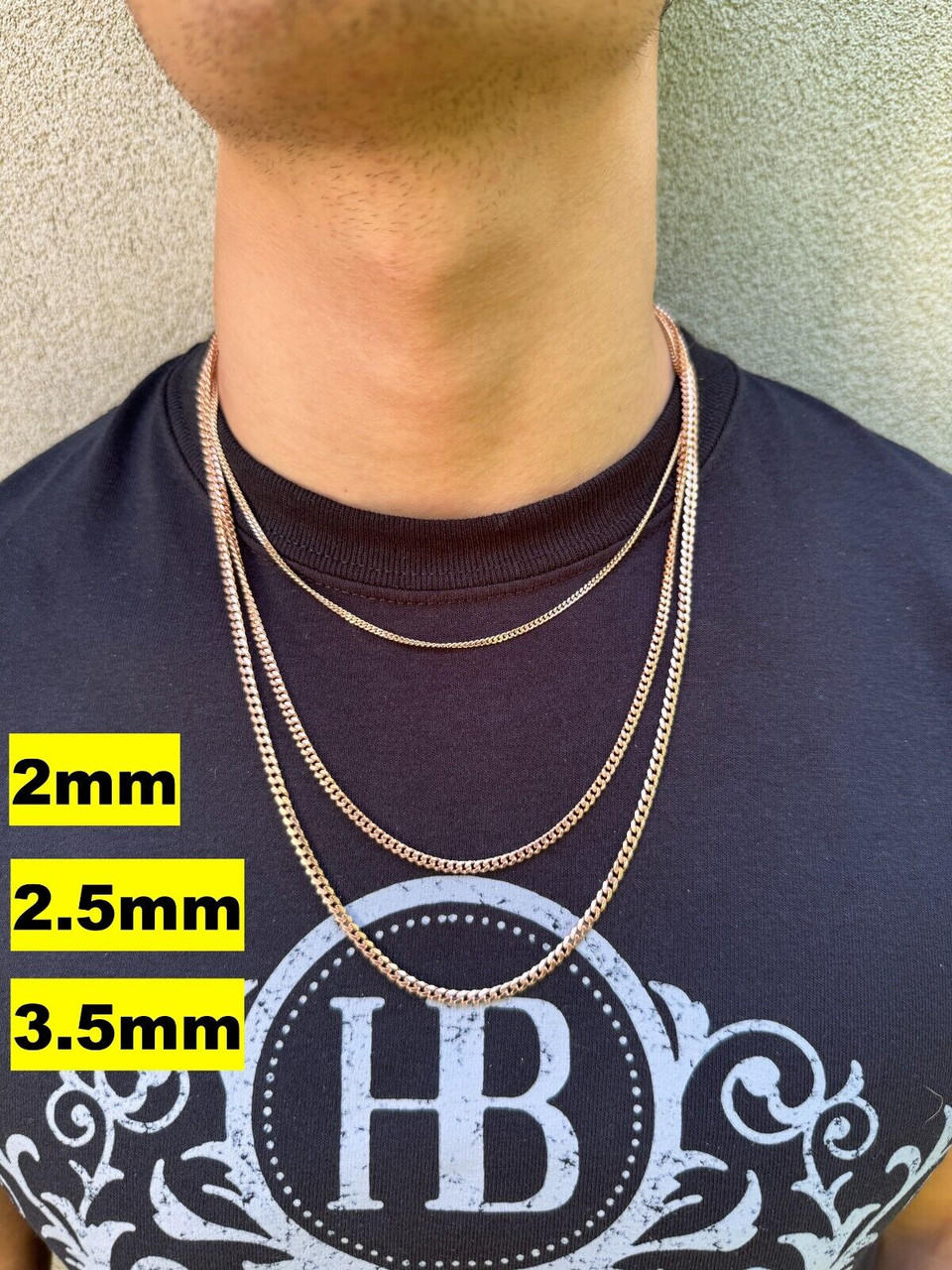 Miami Cuban Link Chain Necklace Lobster Clasp - 14k Rose Gold Vermeil 925 Sterling Silver - 16"-30" - 2mm-12mm