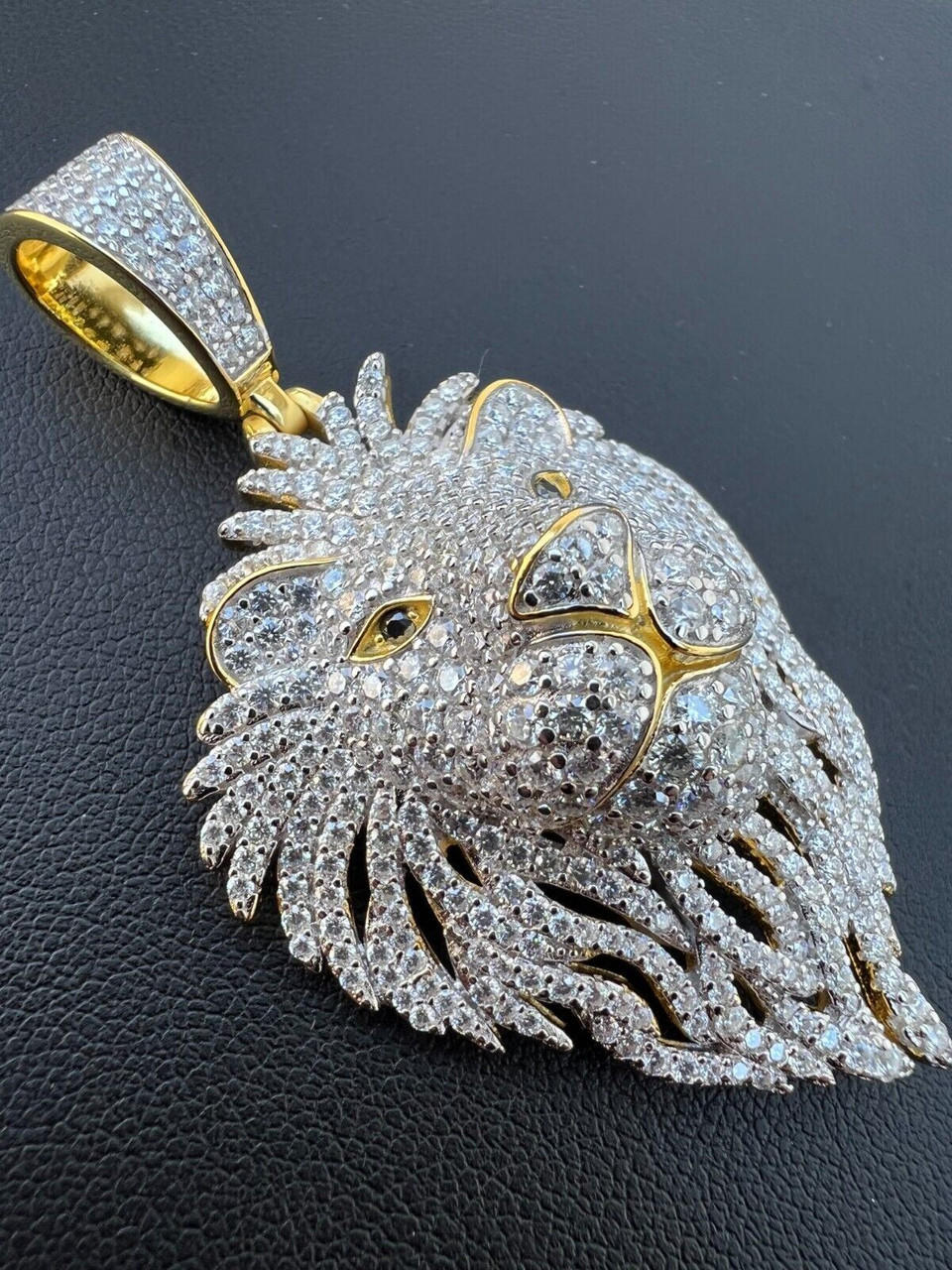 MOISSANITE Silver/Gold Plated Iced Lion King Pendant Necklace Pass Diamond Test