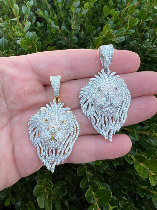 MOISSANITE Silver/Gold Plated Iced Lion King Pendant Necklace Pass Diamond Test