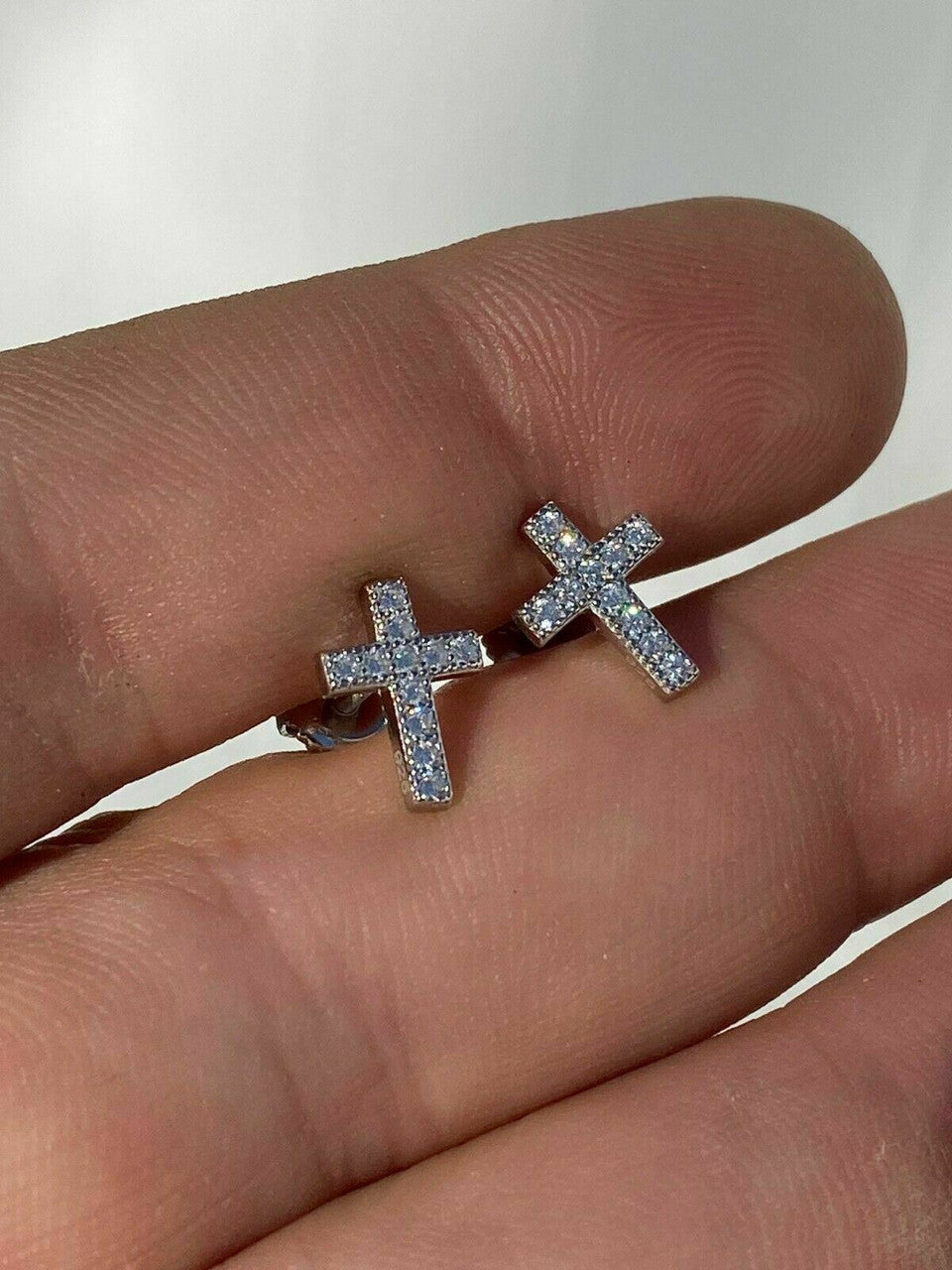 Real MOISSANITE 925 Silver Small Cross Earrings Studs Iced Pass Diamond Tester