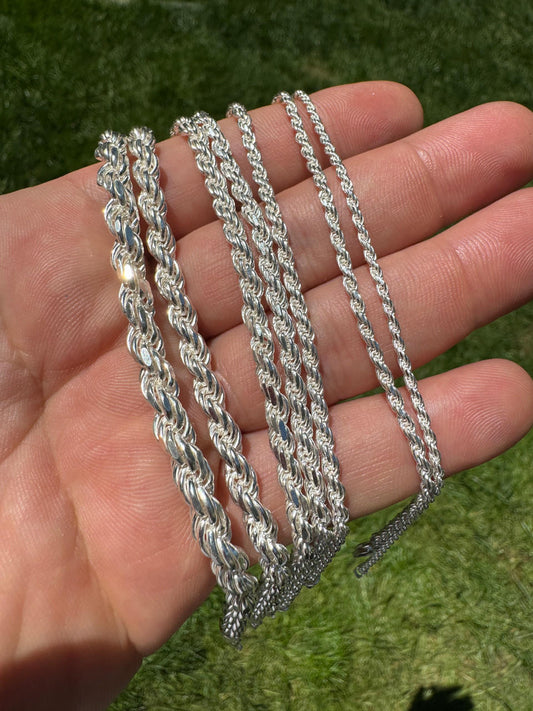 Rope Bracelet - 925 Sterling Silver - 6"-9" - 2mm-6mm