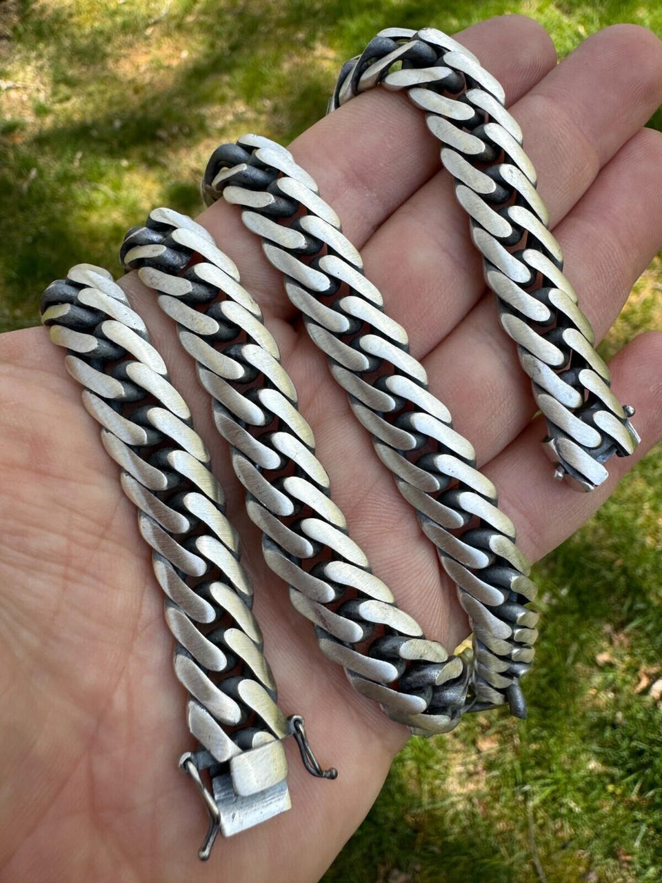 Double Curb Cuban Link Chain Necklace Or Bracelet - Oxidized 925 Sterling Silver-12mm