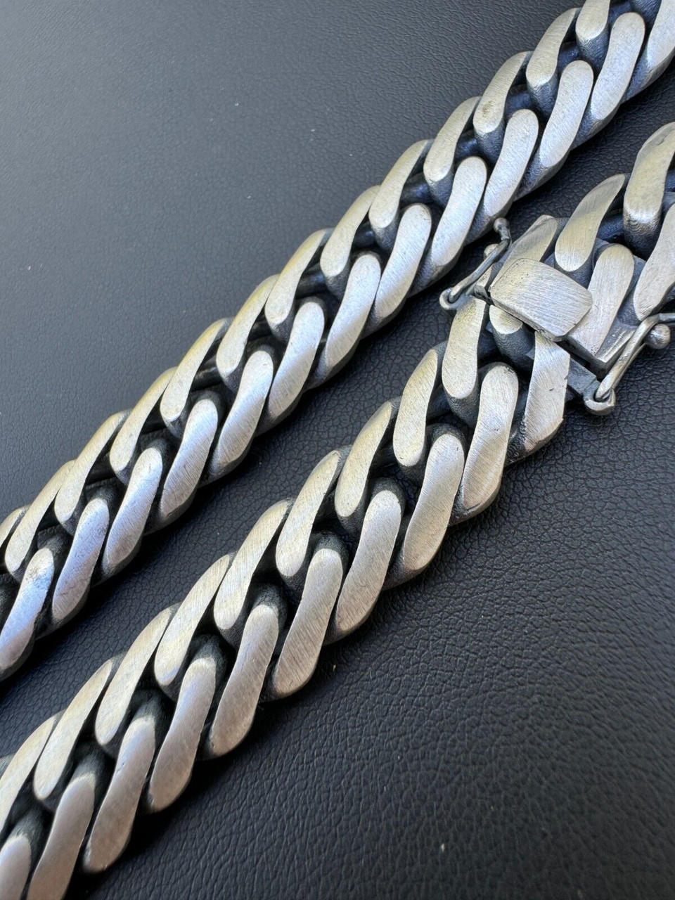 Double Curb Cuban Link Chain Necklace Or Bracelet - Oxidized 925 Sterling Silver-12mm